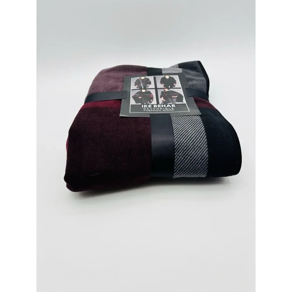 New Ike Behar Ladies Reversible Fashion Wrap One Size Black W/maroon Lines Plush